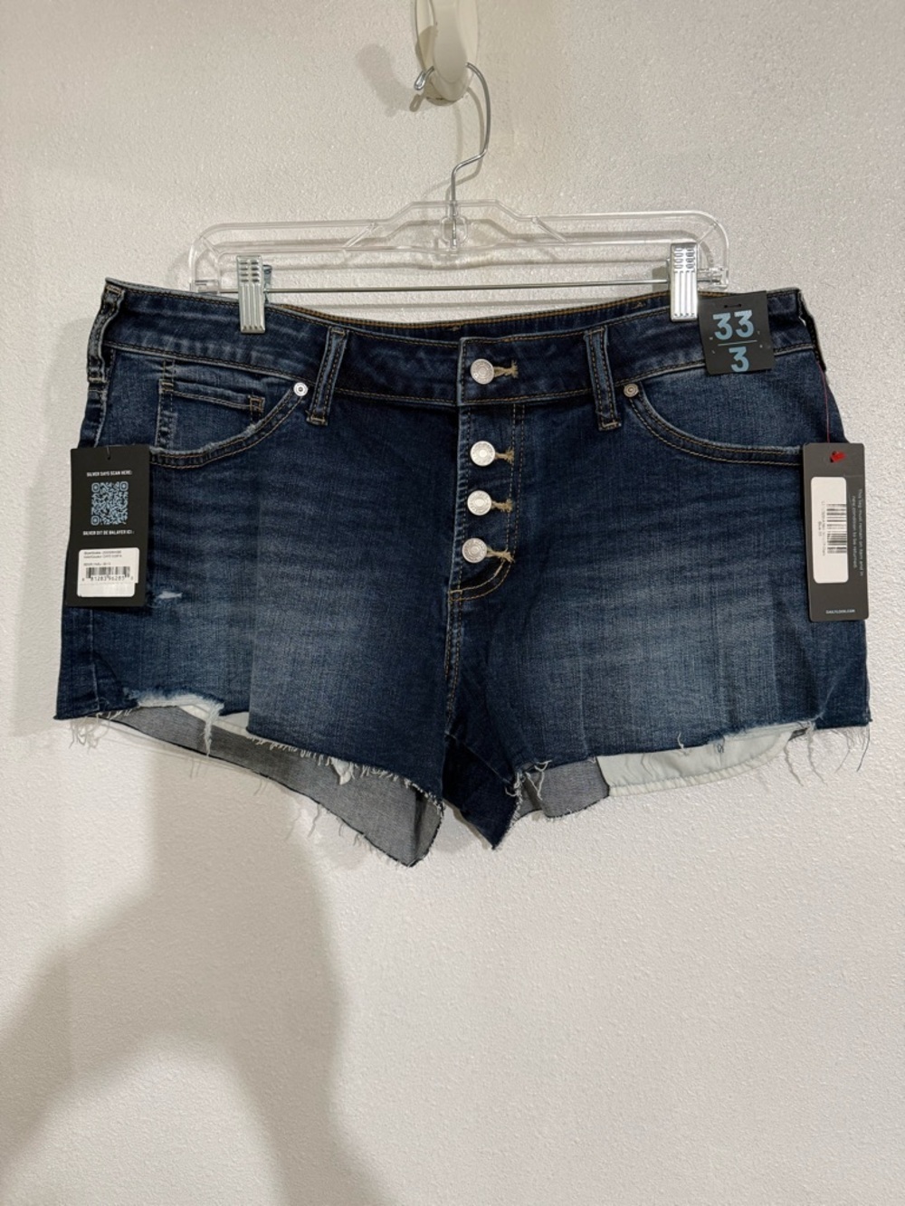 Silver Jeans Dark Indigo Button-Fly Frayed Denim Shorts 31/3 NWT